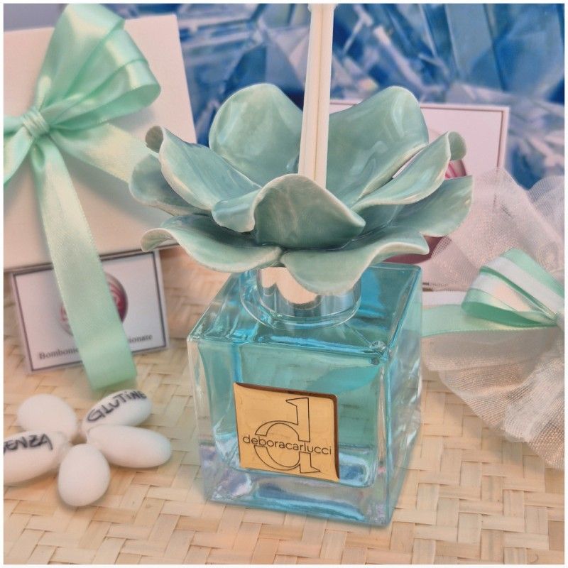 Bomboniera Matrimonio Debora Carlucci Profumatore Fiore in Ceramica Tiffany con Essenza
