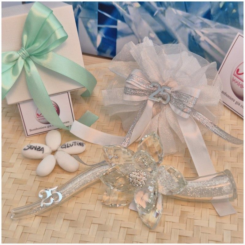 Bomboniera Nozze argento Debora Carlucci Fiore in Cristallo su Stelo Glitterato