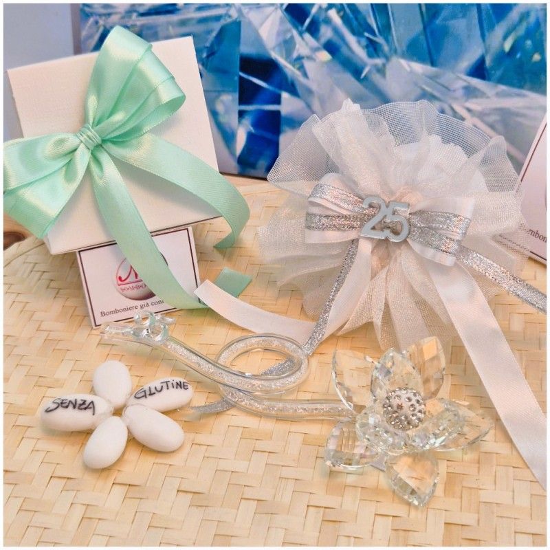 Bomboniera nozze argento Debora Carlucci Fiore in Cristallo su Stelo Curvo Polvere di Stelle