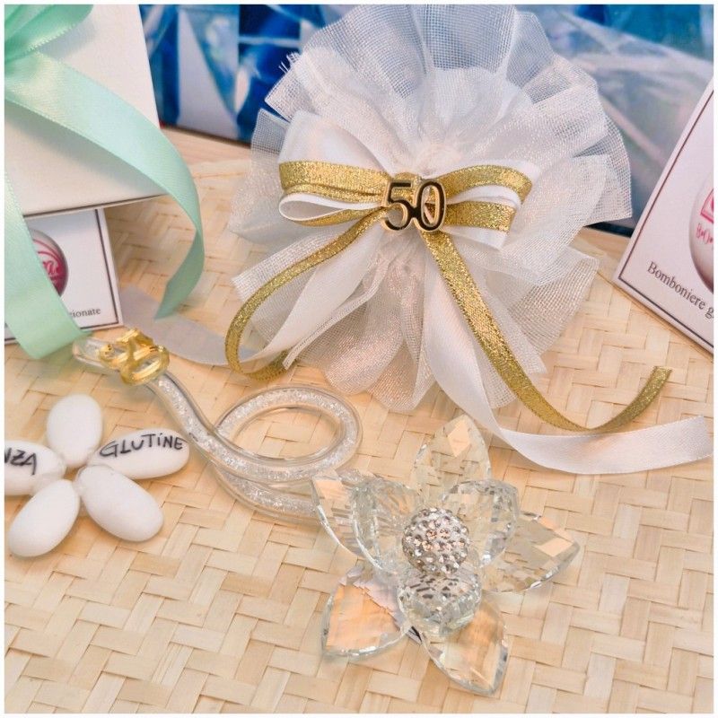 Bomboniera nozze oro Debora Carlucci Fiore in Cristallo su Stelo Curvo Polvere di Stelle