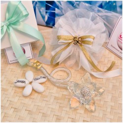 Bomboniera nozze oro Debora Carlucci Fiore in Cristallo su Stelo Curvo Polvere di Stelle