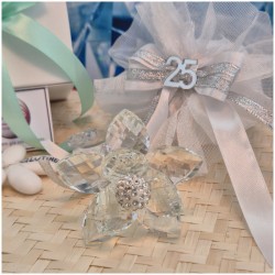 Bomboniera Nozze d'Argento Debora Carlucci Fiore su Stelo Polvere di Stelle con Numero 25