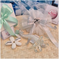 Bomboniera Nozze d'Argento Debora Carlucci Fiore su Stelo Polvere di Stelle con Numero 25