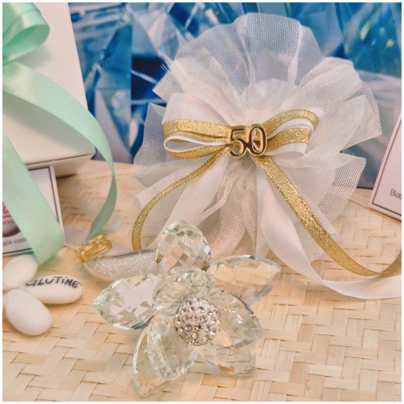 Bomboniera Nozze d'oro Debora Carlucci Fiore su Stelo "Polvere di Stelle" con Numero 50