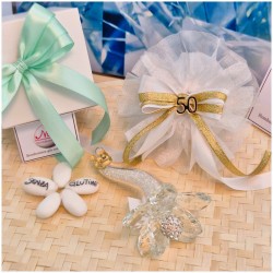 Bomboniera Nozze d'oro Debora Carlucci Fiore su Stelo "Polvere di Stelle" con Numero 50