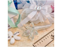 Bomboniera Nozze diamante Debora Carlucci Fiore su Stelo Polvere di Stelle con Numero 60