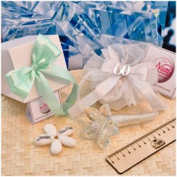 Bomboniera Nozze diamante Debora Carlucci Fiore su Stelo Polvere di Stelle con Numero 60