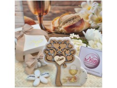 Bomboniera Comunione Albero della Vita in Pietra e Legno con Calice e Nome