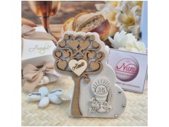 Bomboniera Comunione Albero della Vita in Pietra e Legno con Calice bassorilievo e Nome