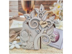 Bomboniera Comunione Albero della Vita in Pietra Leccese con Calice e Nome Personalizzato