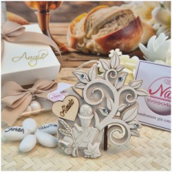 Bomboniera Comunione Albero della Vita piccolo in Pietra Leccese con Calice e Nome Personalizzato