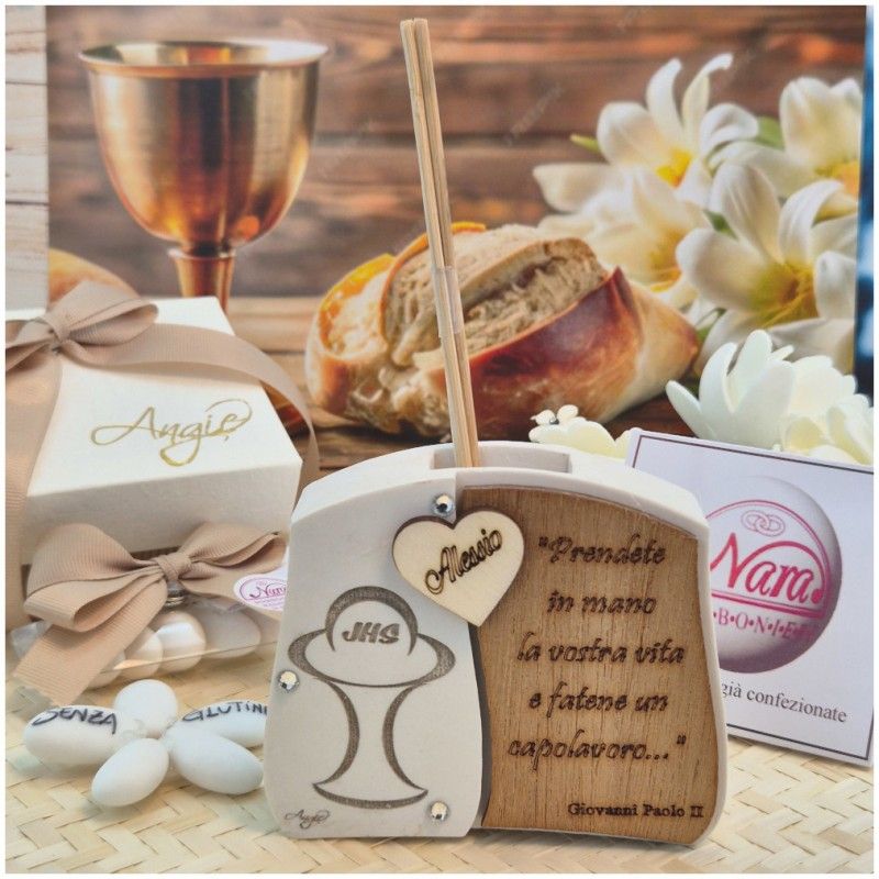 Bomboniera Comunione Profumatore Capolavoro con Frase Giovanni Paolo II e Nome