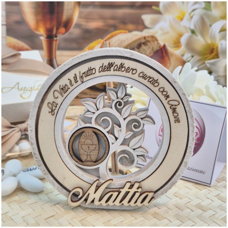 Bomboniera Comunione Profumatore L'Albero dell'Amore con Frase e Nome in Rilievo