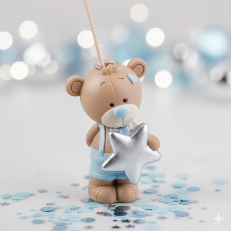 Bomboniera battesimo maschio orsetto profumatore con stella in braccio