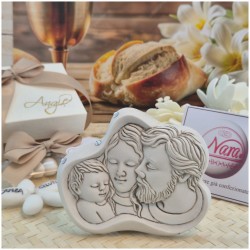 Bomboniera Battesimo e Matrimonio Icona Sacra Famiglia in Pietra Leccese con Strass