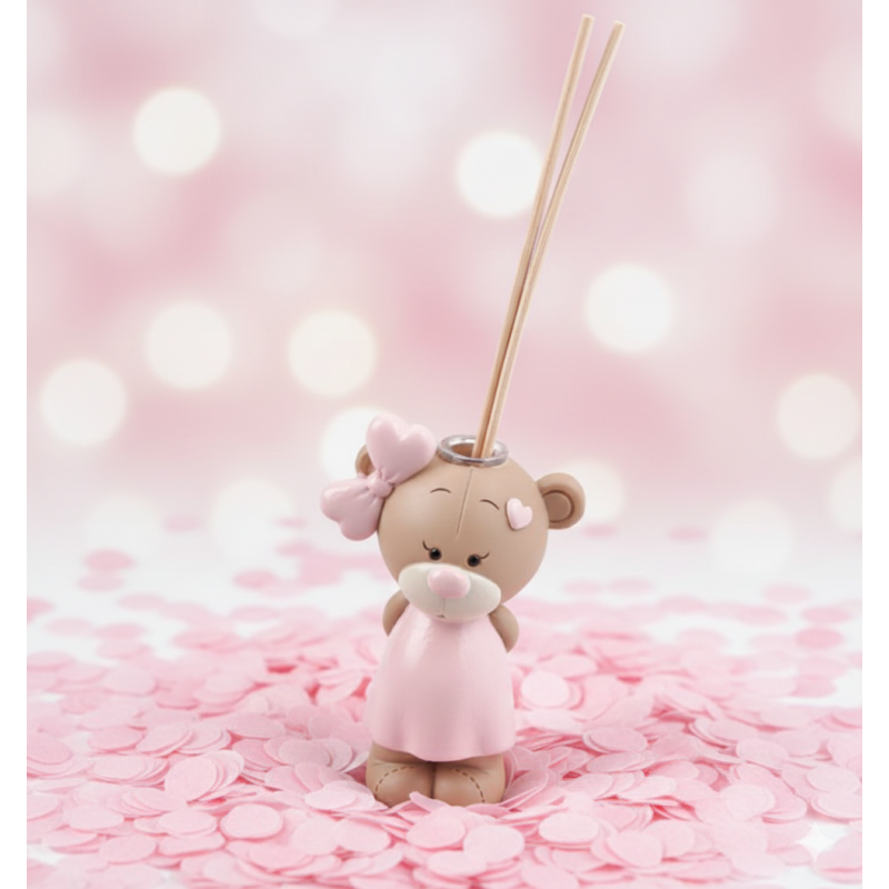 Bomboniera battesimo profumatore orsetto rosa con fiocco rosa