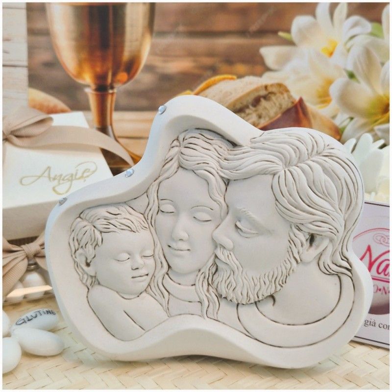 Bomboniera Regalo Testimoni Icona Sacra Famiglia Grande in Pietra Leccese con Strass