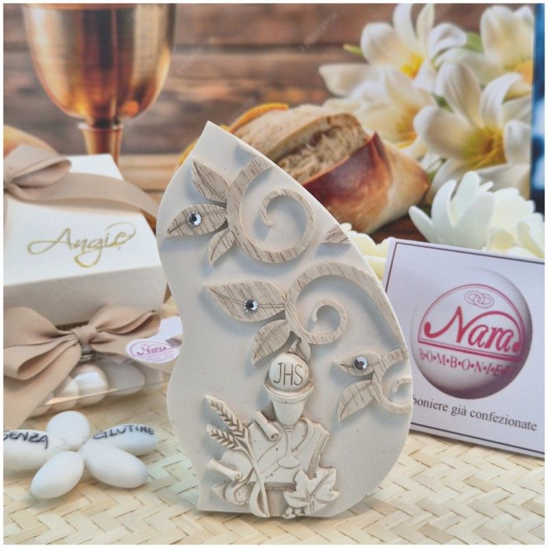 Bomboniera Comunione Icona Albero della Fede in Pietra Leccese con Calice e Strass