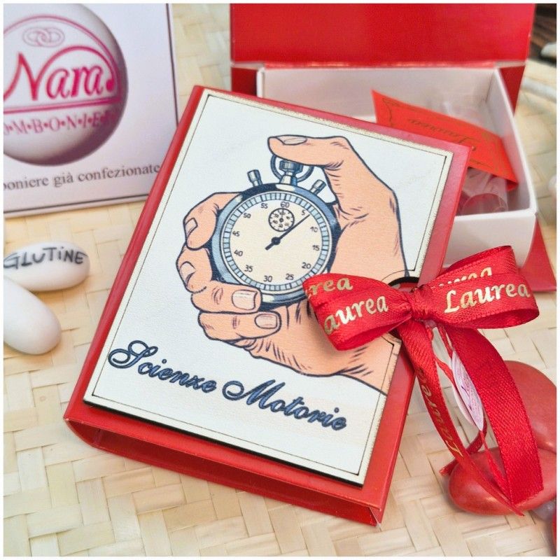 Bomboniera Laurea Scienze Motorie Scatolina Libro con Cronometro
