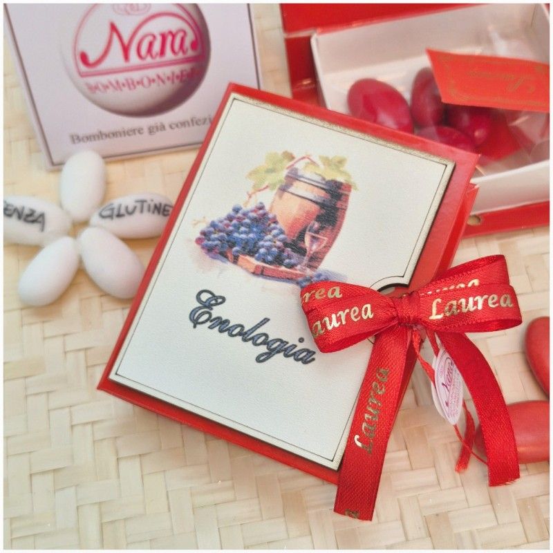 Bomboniera Laurea Enologia e Agraria Scatolina Libro con Botte e Uva