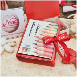 Bomboniera Laurea Scienze della Formazione Scatolina Libro con Matite e Cubi ABC