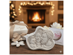 Bomboniera Battesimo e Matrimonio Icona Sacra Famiglia in Pietra Leccese con Strass