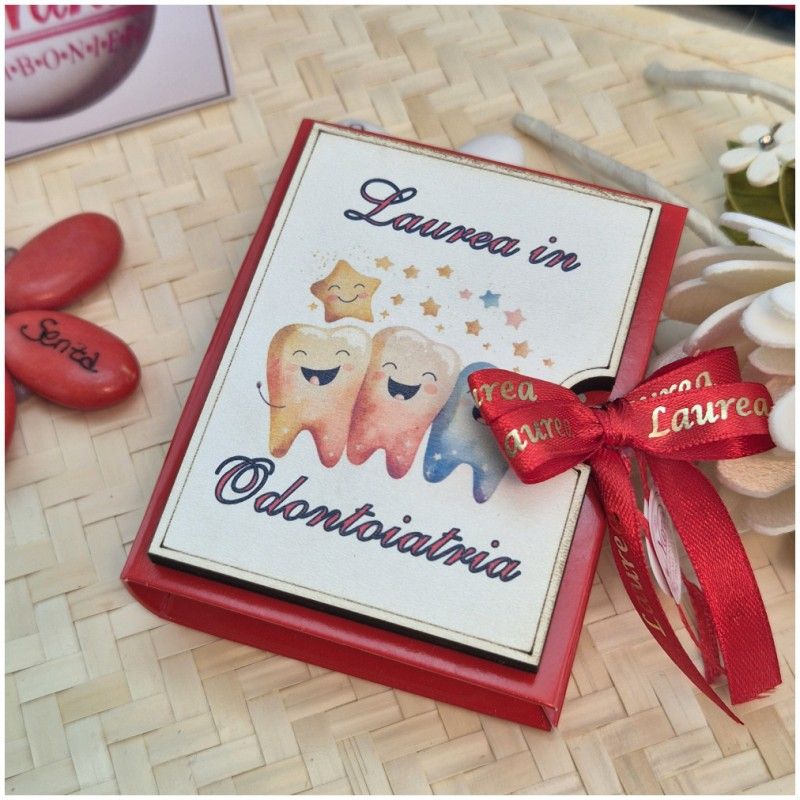 Bomboniera Laurea Odontoiatria e Igiene Dentale Scatolina Libro con Dente