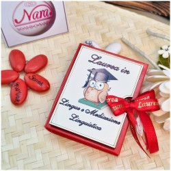 Bomboniera Laurea Lingue e Mediazione Linguistica Scatolina Libro con Gufo