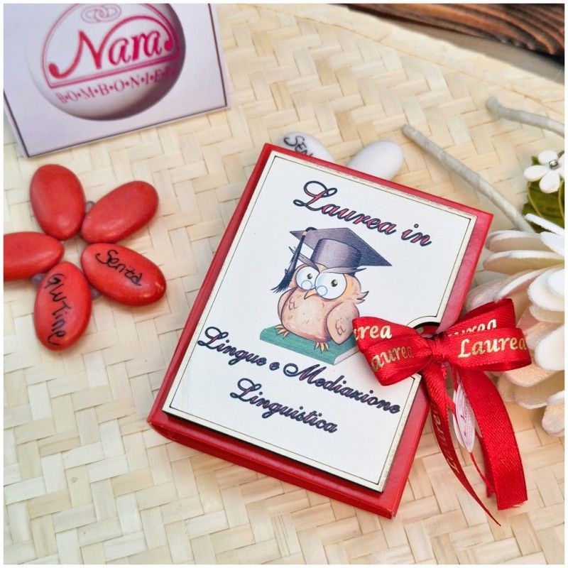 Bomboniera Laurea Lingue e Mediazione Linguistica Scatolina Libro con Gufo