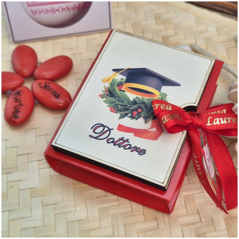 Bomboniera Laurea Universale Scatolina Libro Dottore con Tocco e Alloro