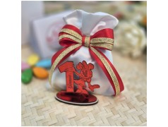 Bomboniera 1° Compleanno Bimba Minnie Specchiata Rossa con Nome e Numero 1