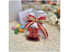 Bomboniera 1° Compleanno Bimba Minnie Specchiata Rossa con Nome e Numero 1