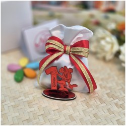 Bomboniera 1° Compleanno Bimba Minnie Specchiata Rossa con Nome e Numero 1