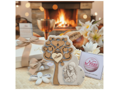 Bomboniera Comunione Albero della Vita in Pietra e Legno con bambina in preghiera e Nome