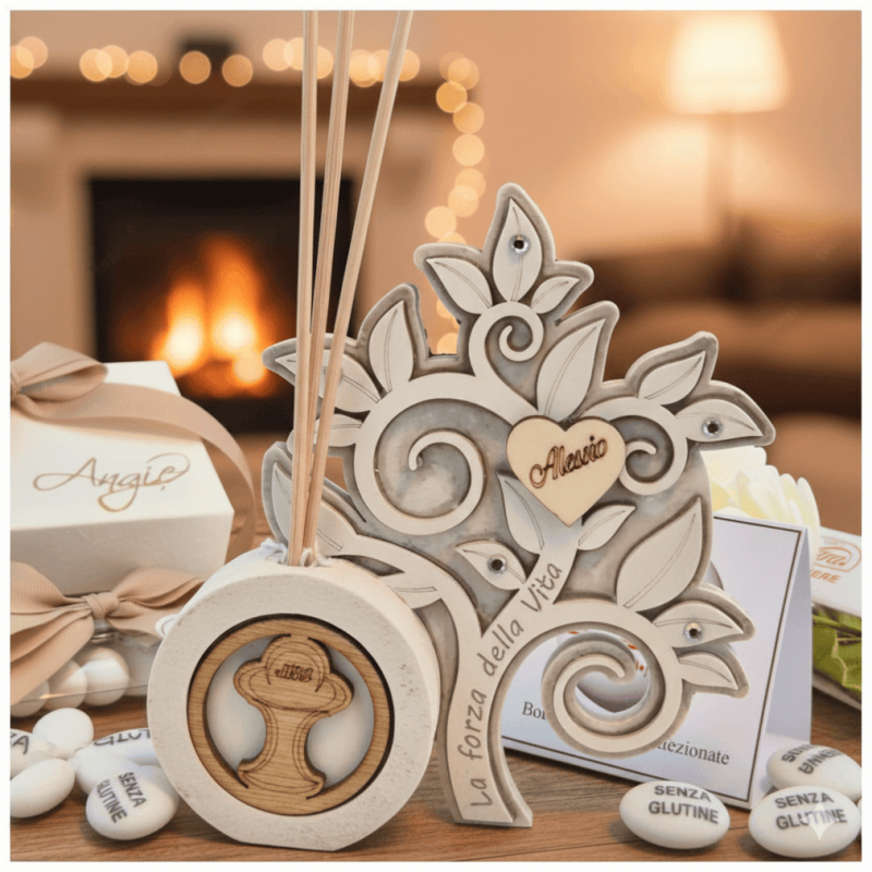 Bomboniera Comunione Profumatore Albero della Vita in Pietra La Forza della Vita con N