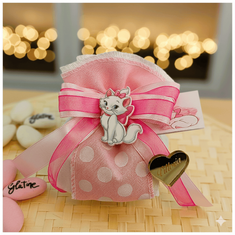 Bomboniera Battesimo o nascita Bambina Calamita a tema Minù Aristogatti