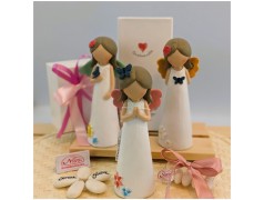 Bomboniera Cuorematto Angelo Naif con Farfalle e Fiori statuina media e grande