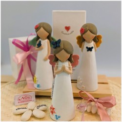 Bomboniera Cuorematto Angelo Naif con Farfalle e Fiori statuina media e grande