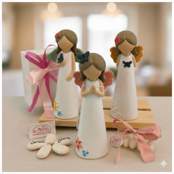 Bomboniera Cuorematto Angelo Naif con Farfalle e Fiori statuina media e grande