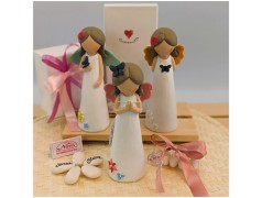 Bomboniera Cuorematto Angelo Naif con Farfalle e Fiori statuina media e grande