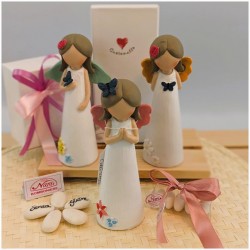 Bomboniera Cuorematto Angelo Naif con Farfalle e Fiori statuina media e grande