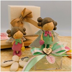 Bomboniera Bimba Angelo Naif Colorato con Cuore Statuina media