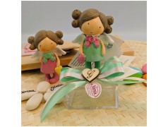 Bomboniera Bimba Angelo Naif Colorato con Cuore Statuina media