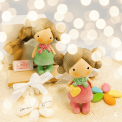 Bomboniera Bimba Angelo Naif Colorato con Cuore Statuina Grande