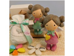 Bomboniera Bimba Angelo Naif Colorato con Cuore Statuina Grande