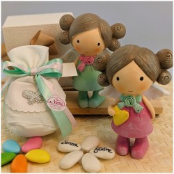 Bomboniera Bimba Angelo Naif Colorato con Cuore Statuina Grande
