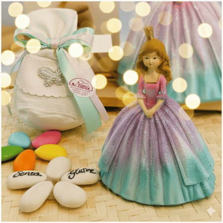 Salvadanaio Principessa delle Favole con Vestito Glitter Sfumato e Corona