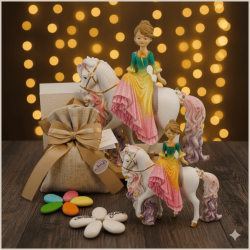 Bomboniera Comunione Principessa a Cavallo con Abito Sfumato e Glitter