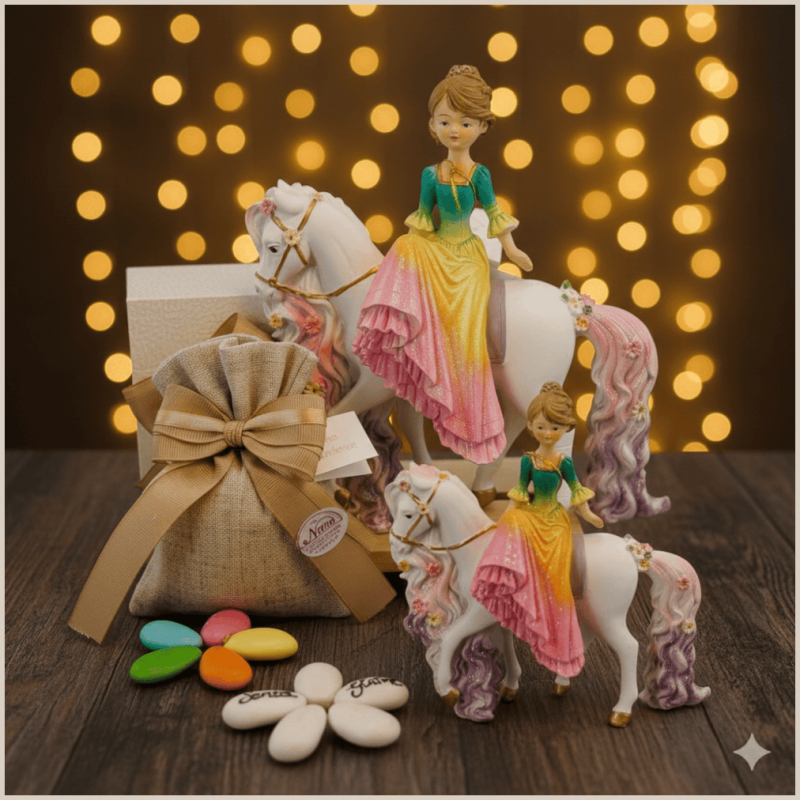 Bomboniera Comunione Principessa a Cavallo con Abito Sfumato e Glitter