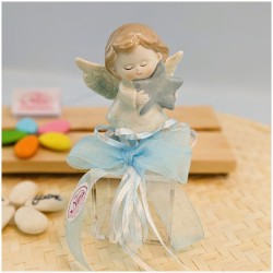Bomboniera Battesimo Bimbo Angelo Custode con Stella su Scatola Trasparente